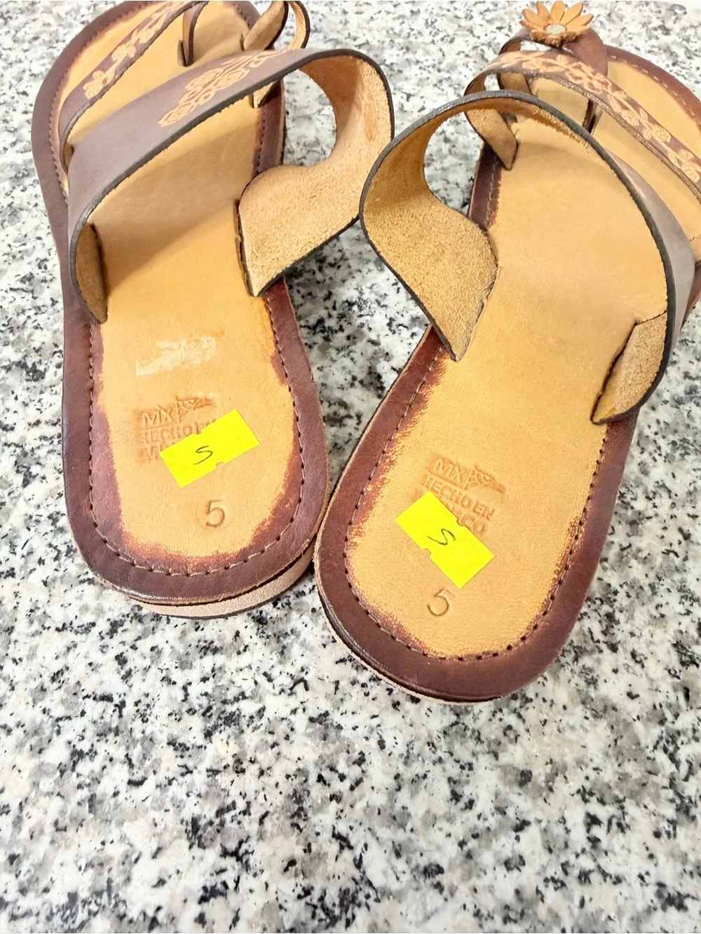 Women’s Brown Floral Leather Slide Sandals mexico sz 5 US sz 8 - Picture 5 of 9